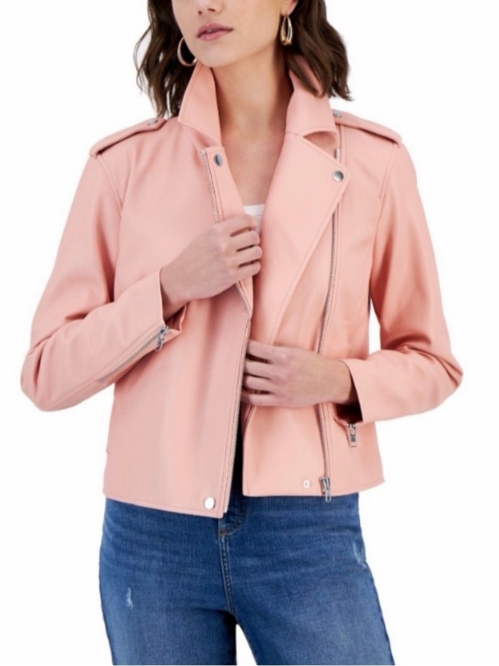 INC Peach Faux Leather Moto Jacket, NWOT , size XL